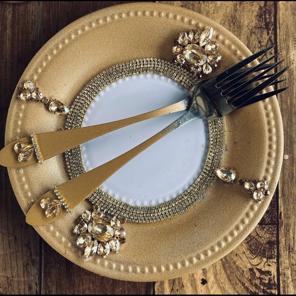 Gold crystalchampagne flutes forks cake plate - Picture 6 of 8